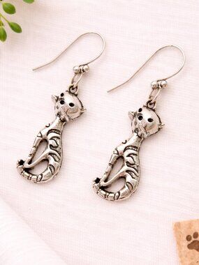 Whimsical Sitting Cat Dangle Earrings